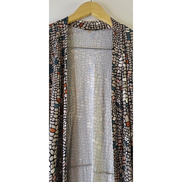 LOGO Lori Goldstein Geometric Mosaic Open Front Duster Cardigan L  Beachy Artsy - Picture 10 of 13